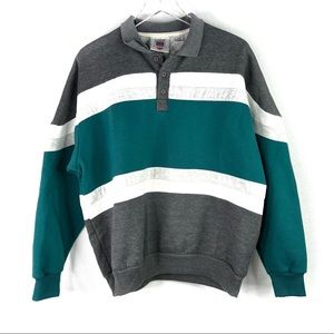 Vintage Claybrooke Sport Collared Pullover Sweatshirt Stripe Color Block Teal